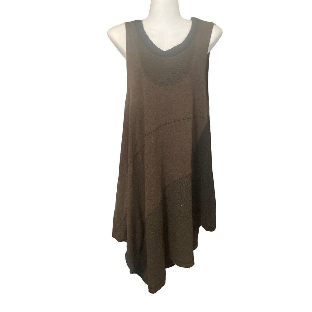Women's Lagenlook MADO ET LES AUTRES Blk Brown Asymmetrical Dress L/XL Stretch